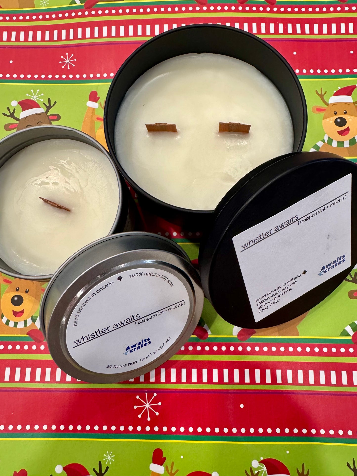 Whistler Awaits Luxury Soy Wood Wick Candle: peppermint + mocha
