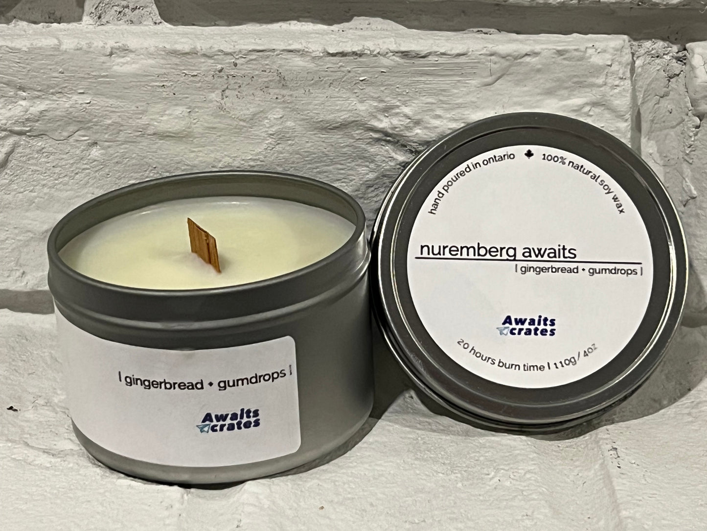 Nuremberg Awaits Luxury Soy Wood Wick Candle: gingerbread + gumdrops
