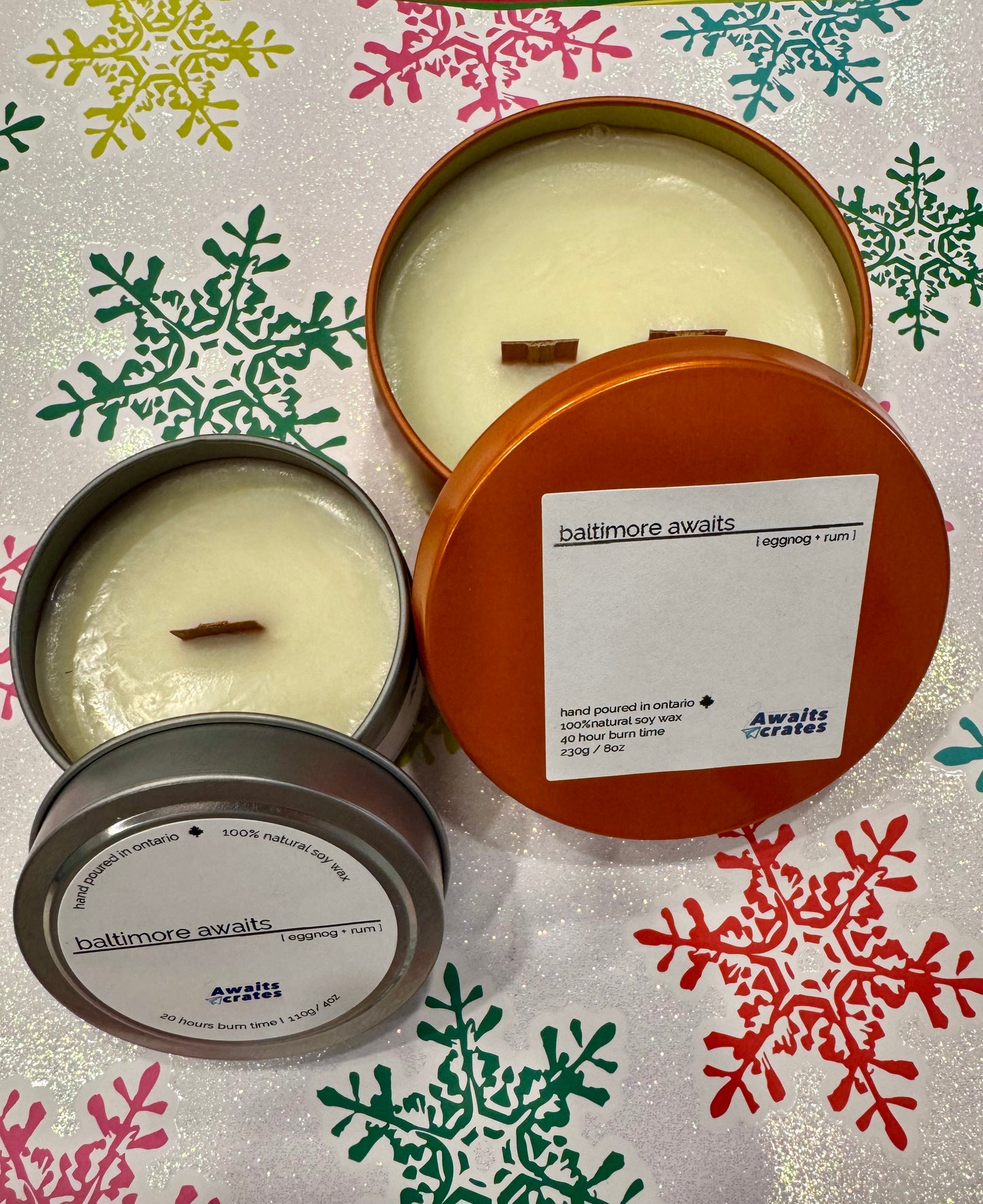 Baltimore Awaits Luxury Soy Wood Wick Candle: eggnog + rum