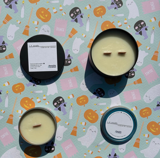L.A. Awaits Luxury Soy Wood Wick Candle: vanilla oat milk + espresso