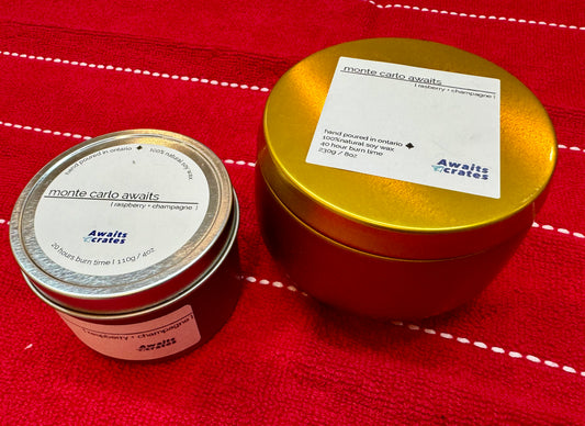 Monte Carlo Awaits Luxury Soy Wood Wick Candle: raspberry + champagne