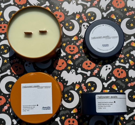 Halloween Awaits Luxury Soy Wood Wick Candle: pumpkin + cinnamon