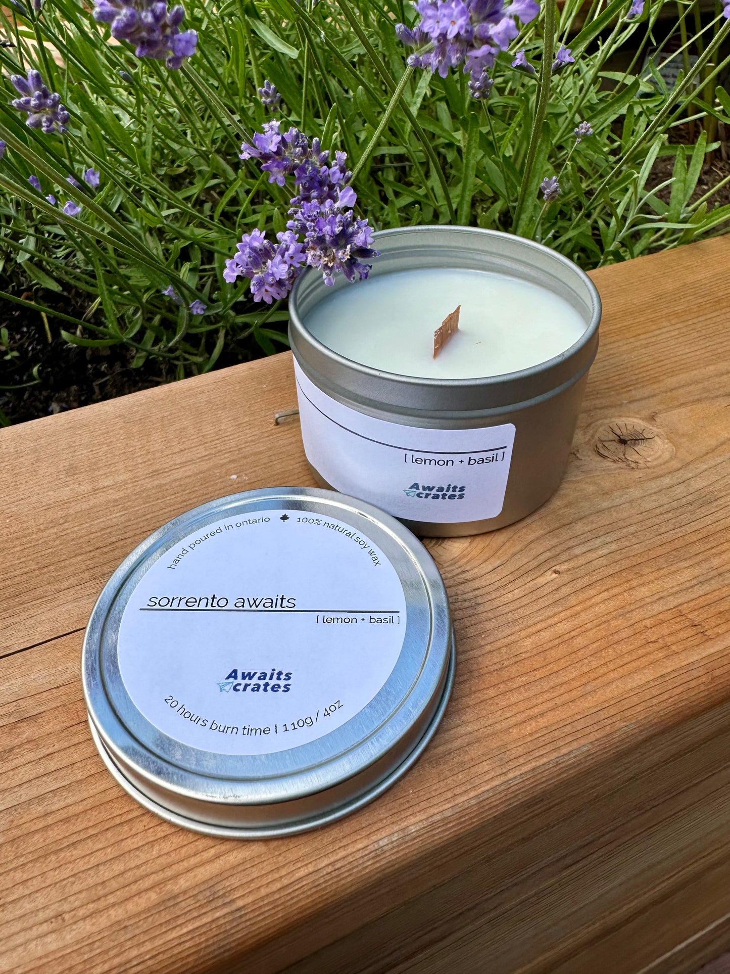 Sorrento Awaits Luxury Soy Wood Wick Candle: lemon + basil