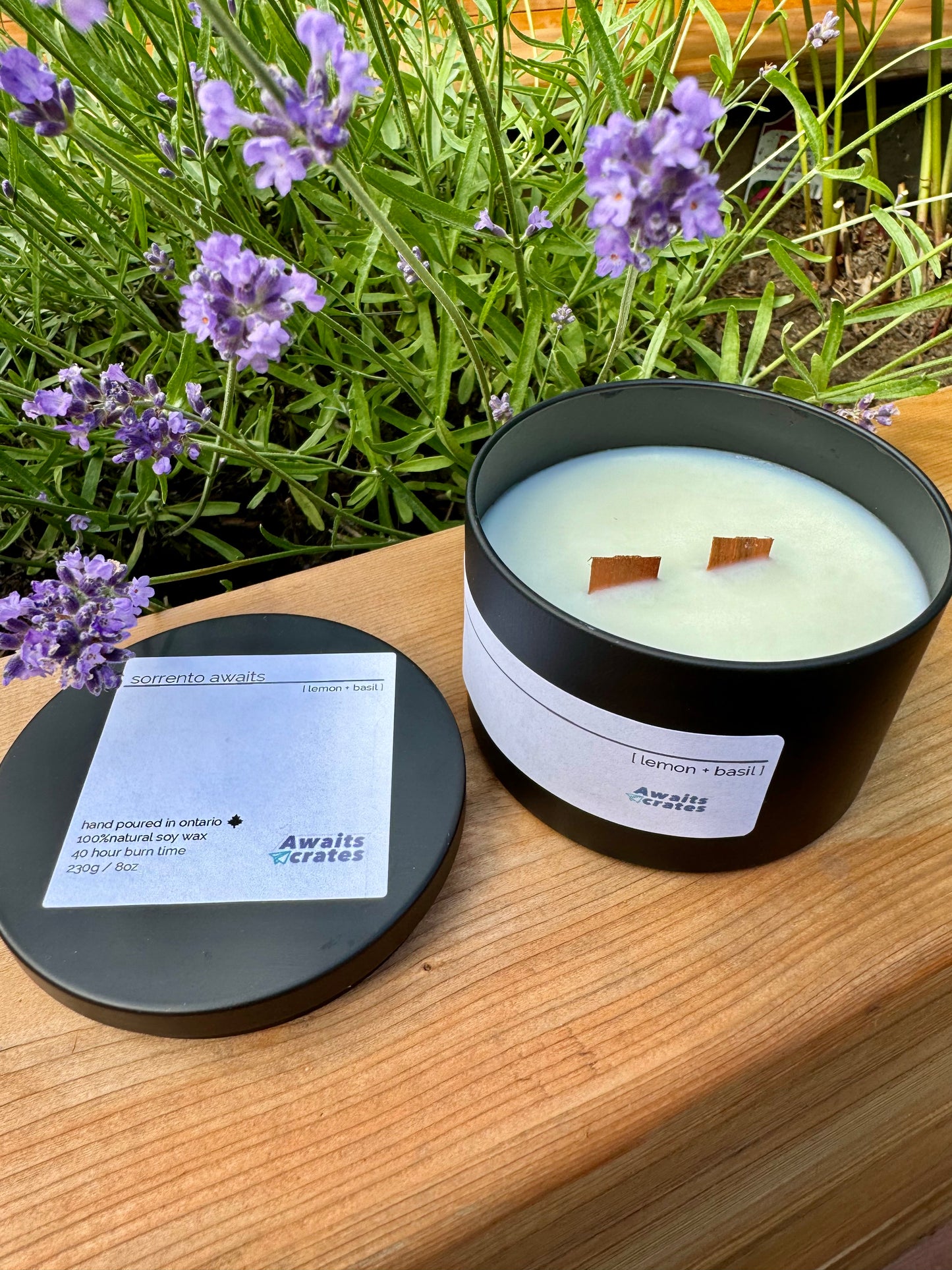Sorrento Awaits Luxury Soy Wood Wick Candle: lemon + basil