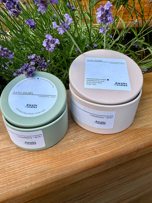 Turks Awaits Luxury Soy Wood Wick Candle: strawberry + lime
