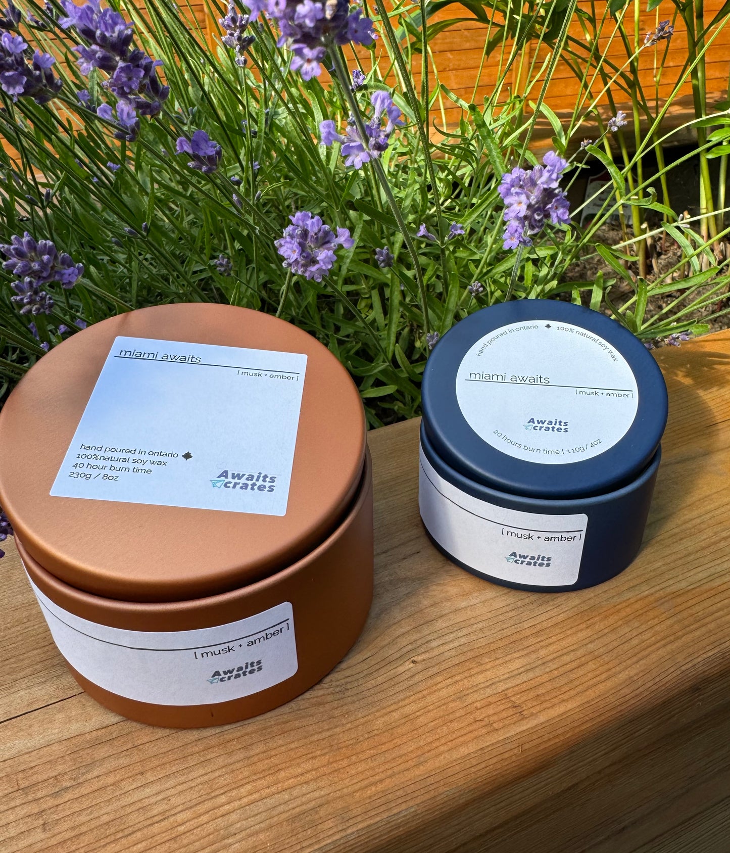 Miami Awaits Luxury Soy Wood Wick Candle: musk + amber