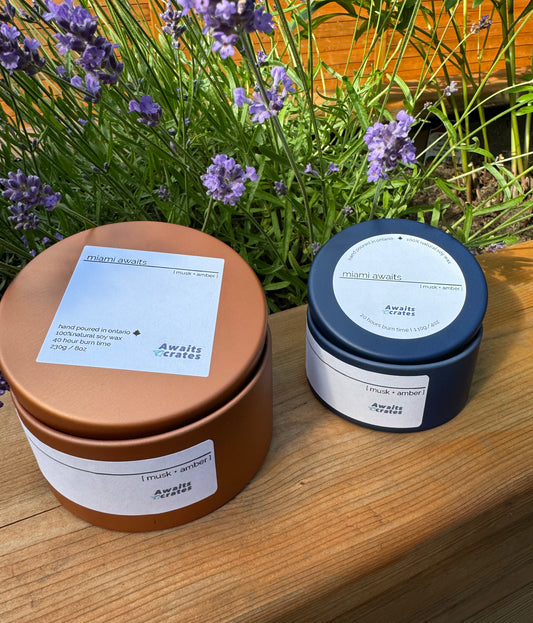 Miami Awaits Luxury Soy Wood Wick Candle: musk + amber