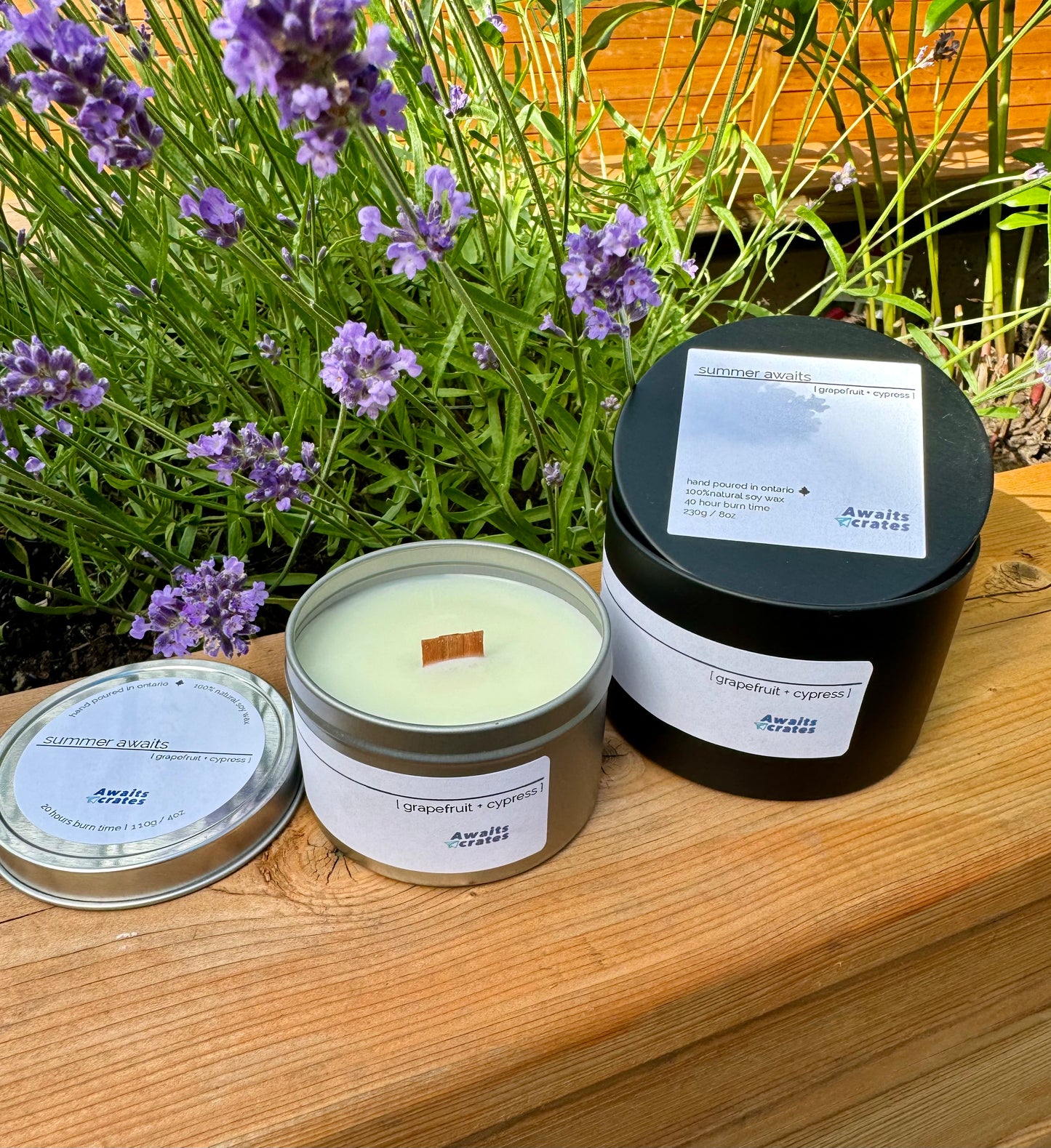 Summer Awaits Luxury Soy Wood Wick Candle: grapefruit + cypress