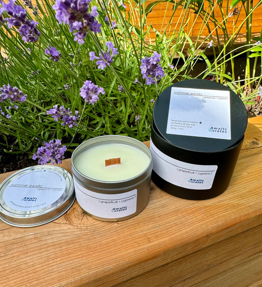 Summer Awaits Luxury Soy Wood Wick Candle: grapefruit + cypress