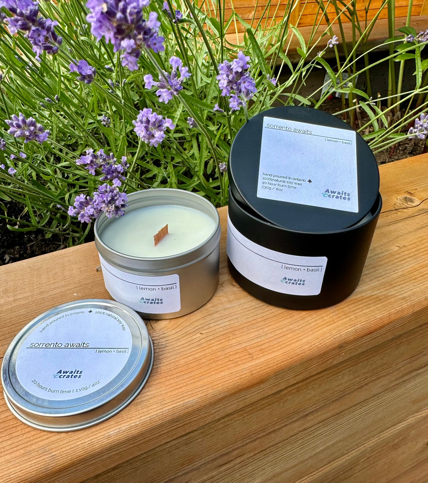 Sorrento Awaits Luxury Soy Wood Wick Candle: lemon + basil