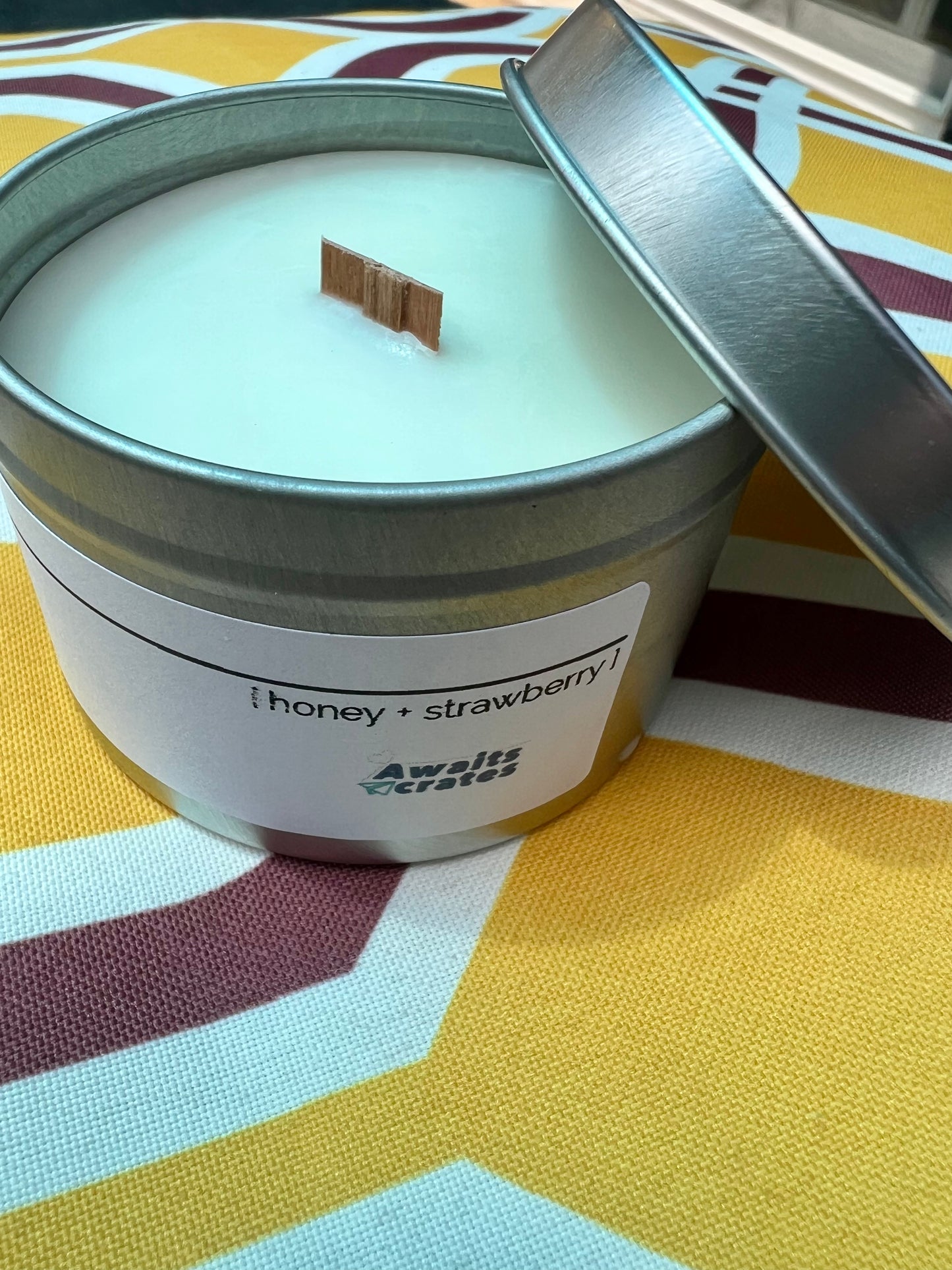 Route 66 Awaits Luxury Soy Wood Wick Candle: honey + strawberry