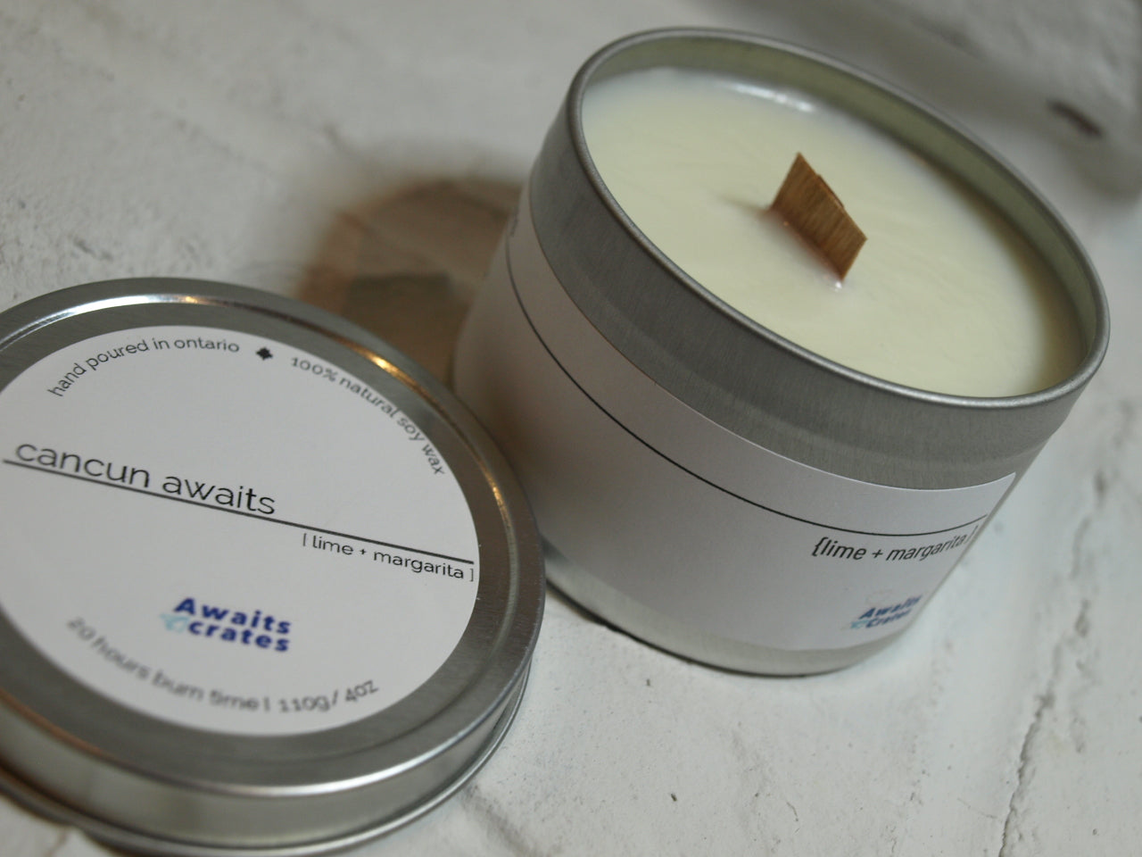 Cancun Awaits Luxury Soy Wood Wick Candle: lime + margarita