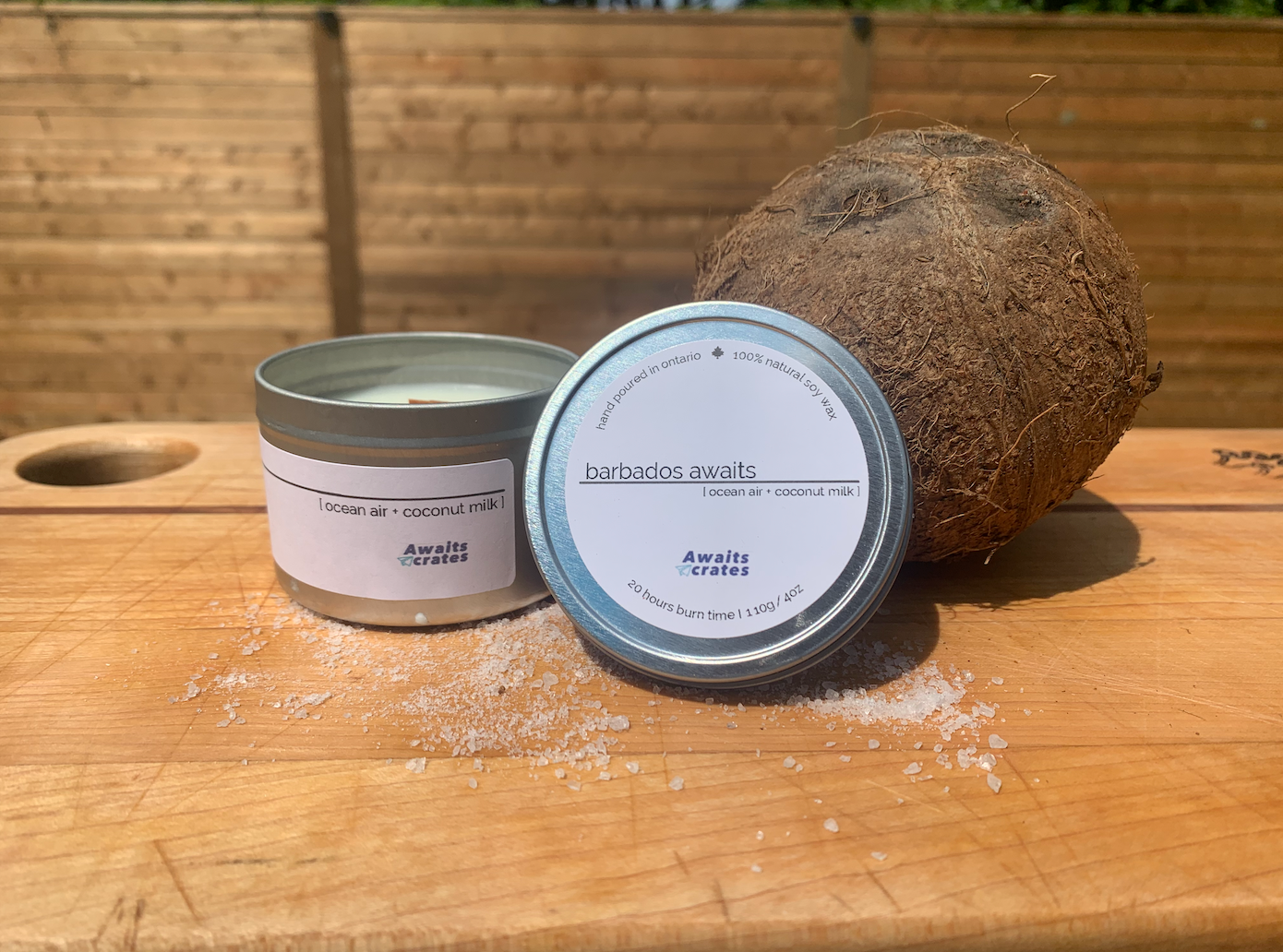 Barbados Awaits Luxury Soy Wood Wick Candle: ocean air + coconut milk