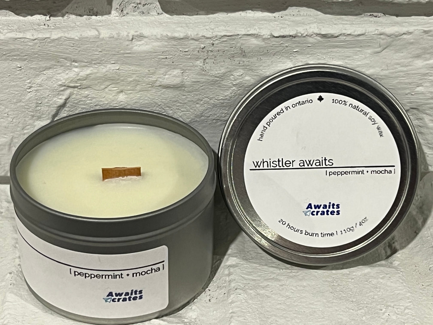 Whistler Awaits Luxury Soy Wood Wick Candle: peppermint + mocha