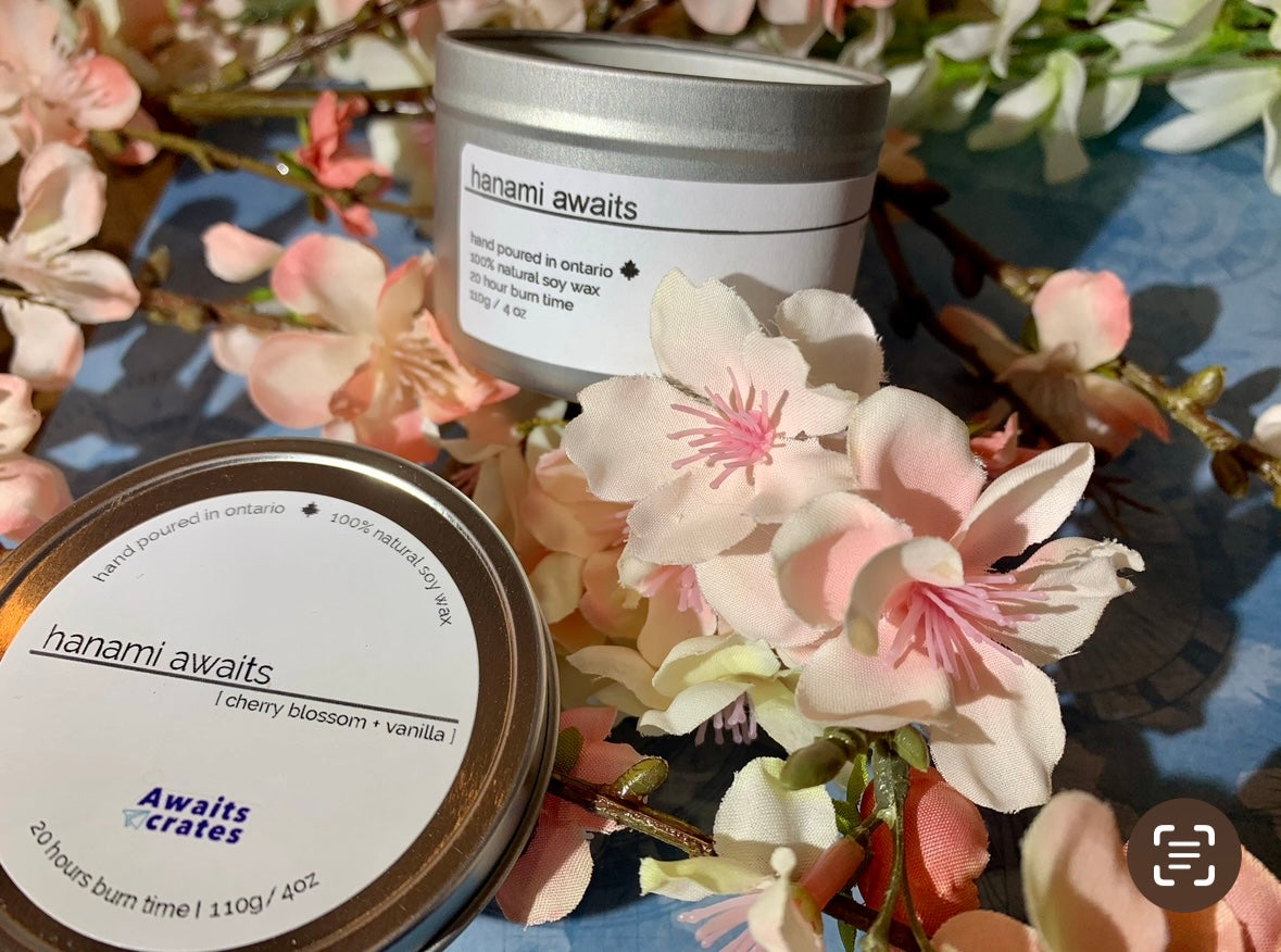 Hanami Awaits Luxury Wood Wick Candle: cherry blossom + vanilla