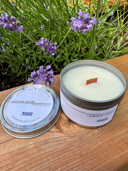 Summer Awaits Luxury Soy Wood Wick Candle: grapefruit + cypress