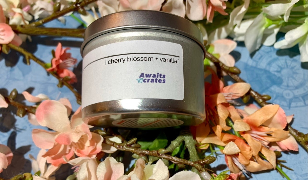 Hanami Awaits Luxury Wood Wick Candle: cherry blossom + vanilla