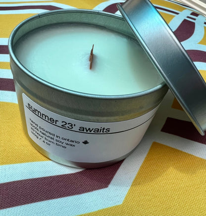 Summer 23 Awaits Luxury Soy Wood Wick Candle: coconut + lime