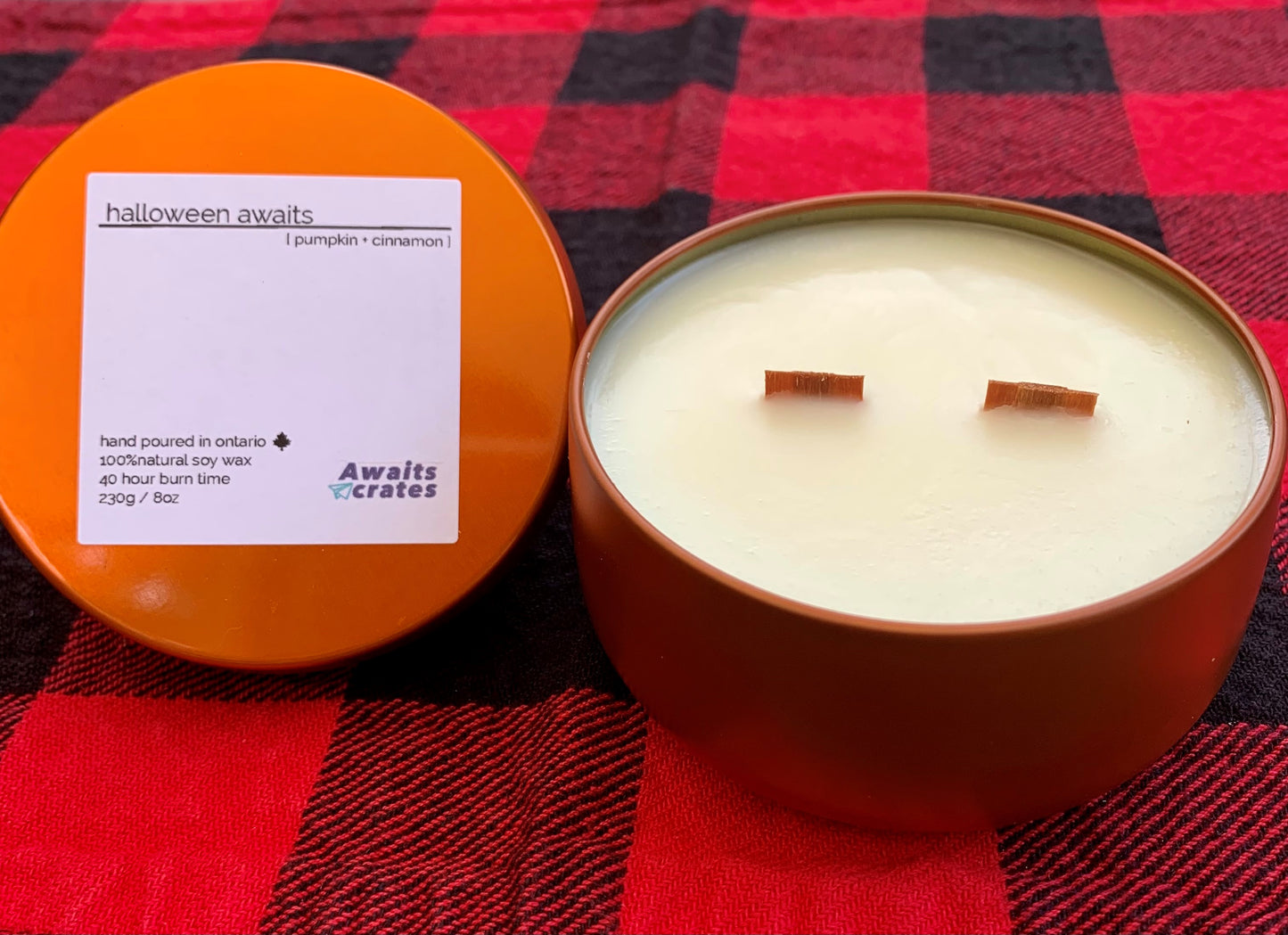 Halloween Awaits Luxury Soy Wood Wick Candle: pumpkin + cinnamon