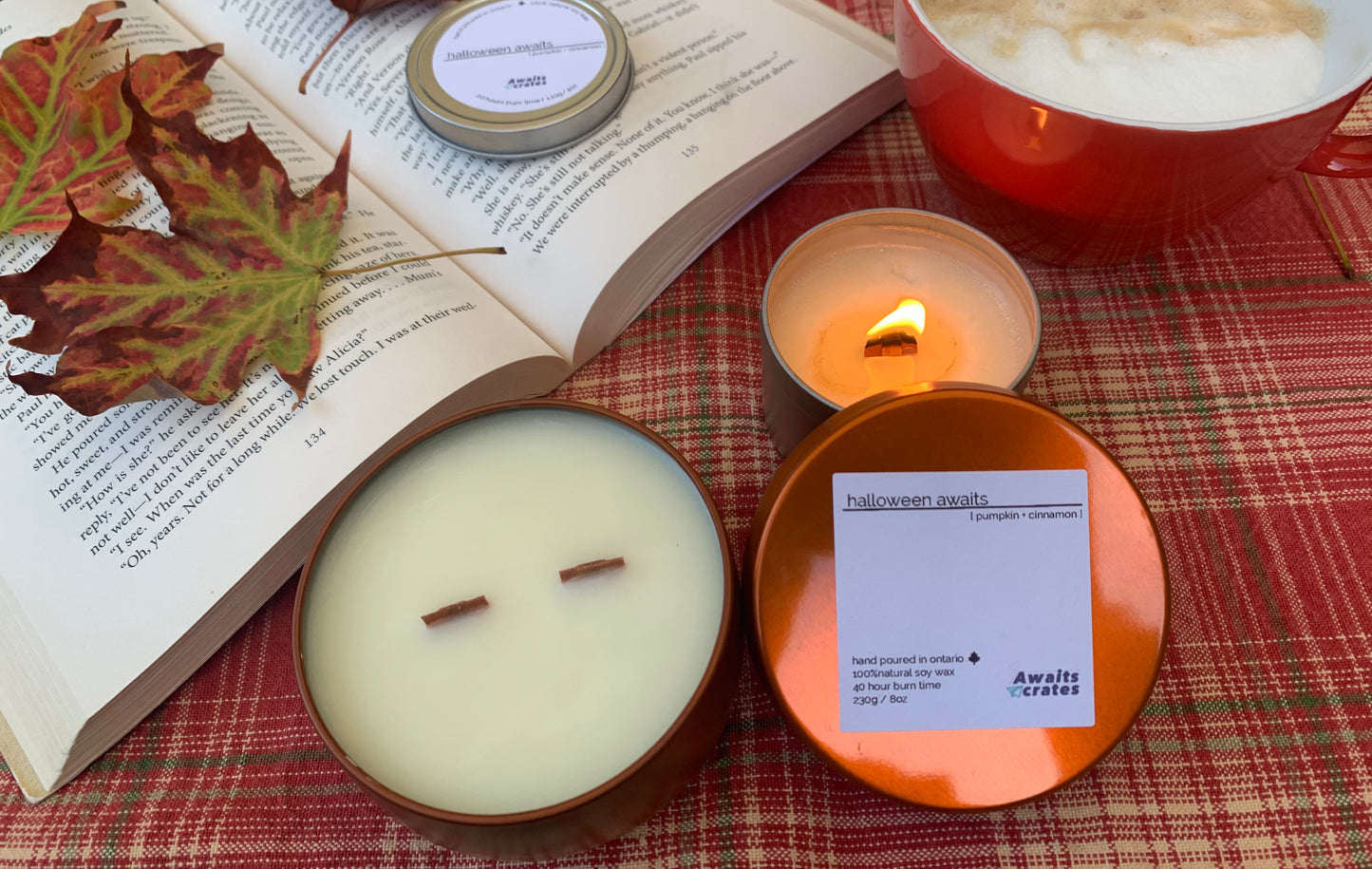 Halloween Awaits Luxury Soy Wood Wick Candle: pumpkin + cinnamon