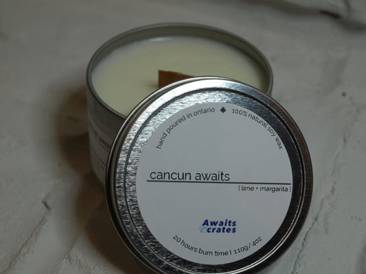 Cancun Awaits Luxury Soy Wood Wick Candle: lime + margarita